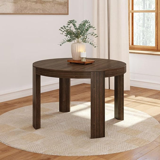 Plank+Beam 47 Inch Contour Round Dining Table, for Kitchen and Dining Room, Walnut