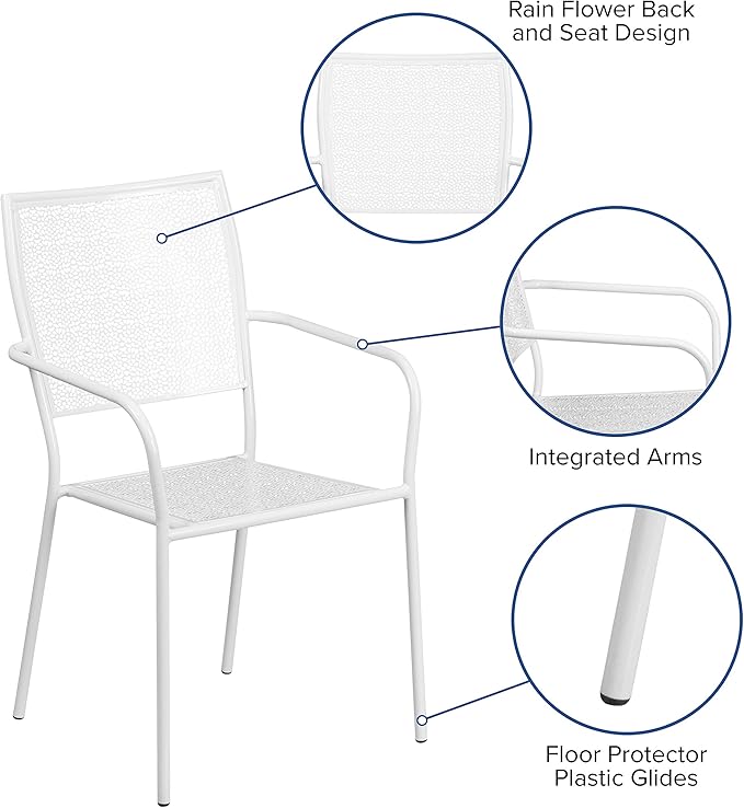 Flash Furniture Oia Commercial Grade 5 Pack White Indoor-Outdoor Steel Patio Arm Chair with Square Back