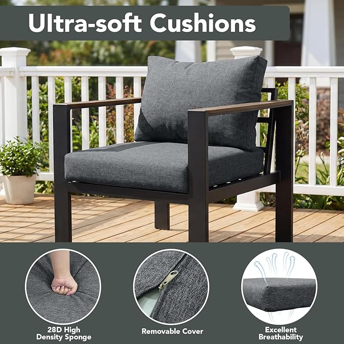 Outdoor Patio Furniture Set 7 Pieces Luxury Aluminum Patio Conversation Set with Coffee Table and 2 Ottoman 9 Seats, Thick Cushions, Large Sectional Sofa for Porch, Balcony, Deck, Yard, Gray