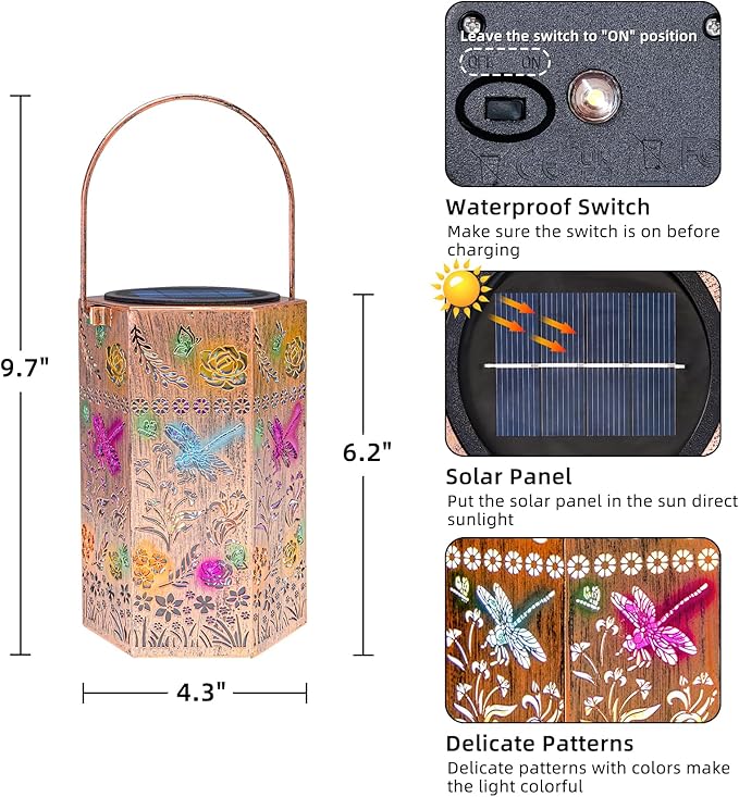 Outdoor Gifts for Women - Dragonfly Outdoor Solar Lantern Garden Decor Patio Decor for Yard, Patio, Pathway