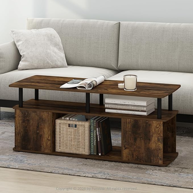 Furinno Jaya TV Stand, 3-Tier Entertainment Center with Open Shelf, TV Console for TV up to 50 Inch with Side Open Storage Compartments, for Living Room, Bedroom, Amber Oak
