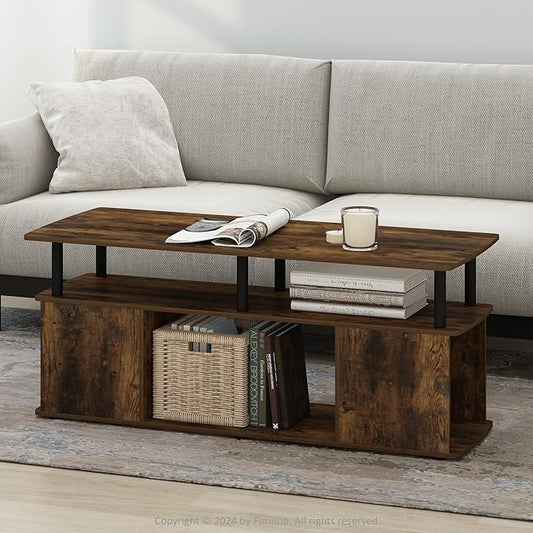 Furinno Jaya TV Stand, 3-Tier Entertainment Center with Open Shelf, TV Console for TV up to 50 Inch with Side Open Storage Compartments, for Living Room, Bedroom, Amber Oak