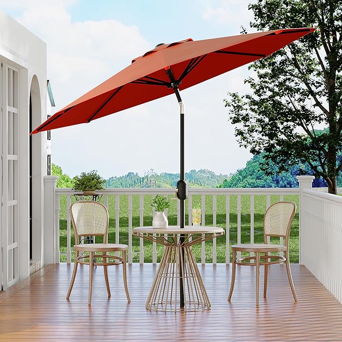 Garvee 10FT Patio Umbrella - Outdoor Table Umbrella with Crank Lift & Push Button Tilt - Market Umbrella 8 Sturdy Ribs UV Protection for Pool, Deck, Yard, Garden - Orange