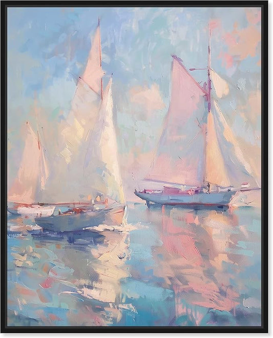 Art Remedy Set Sail Framed Sailing 1 Piece Canvas Wall Art, 31" x 37", Black Frame