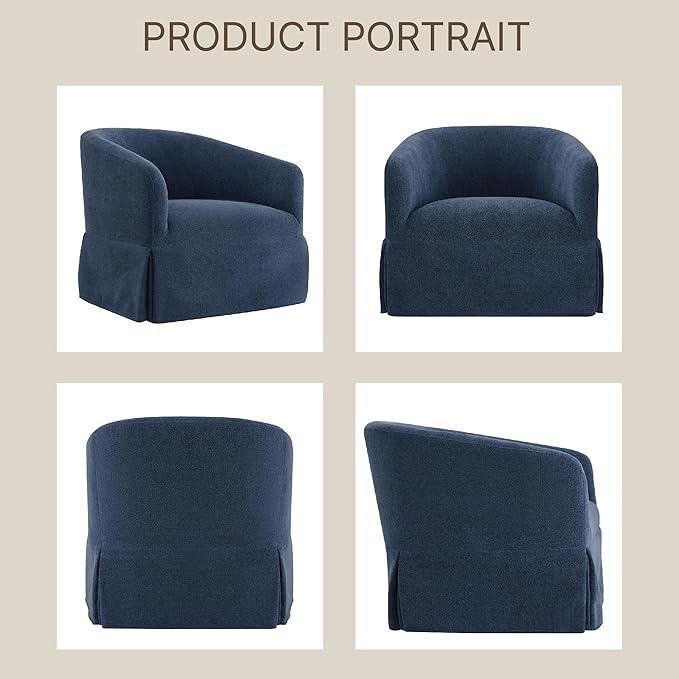 Swivel Accent Chair, 360 Degree Performance Fabric Armchair Modern Barrel Chairs Armchair for Living Room Bedroom Home and Office,Blue