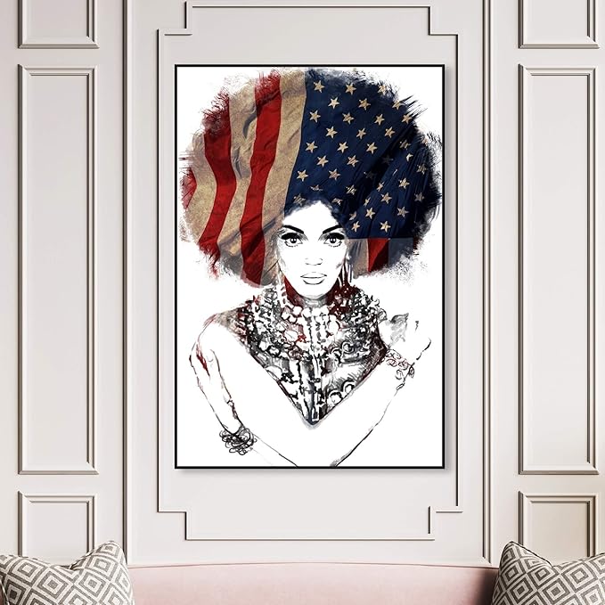 The Oliver Gal Artist Co. People Framed Wall Art Canvas Prints 'New American Woman' Portraits Home Décor, 36"" x 54"", White, Black