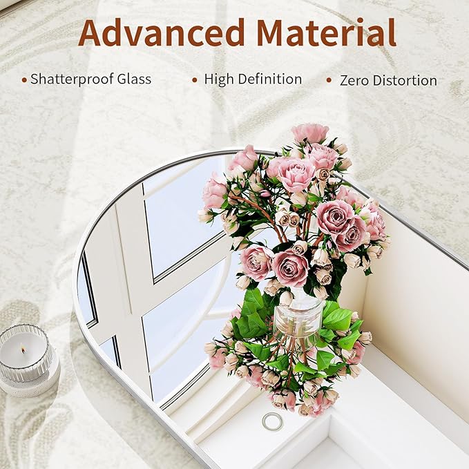 65"x24" Arched Mirror Full Length, Standing Floor Mirror, Wall Mounted Mirror with Aluminum Frame - for Standing, Leaning or Hanging, for Living Room Dressing Room, Silver