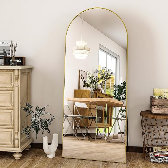 HARRITPURE Arched Full Length Mirror - 64"x21" Floor Standing Mirrors Hanging Mounted Aluminum Frame Full Body Mirror Home Decor for Living Room Bedroom Cloakroom, Gold