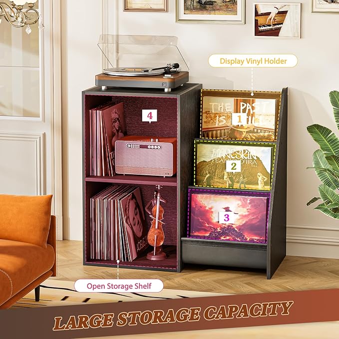 Record Player Stand,Turntable Stand with Vinyl Record Storage,Record Player Table with Vinyl Display Holder Shelf,Record Player Cabinet with 220 Albums Organizer,Media Console Cabinet for Stereo Audio