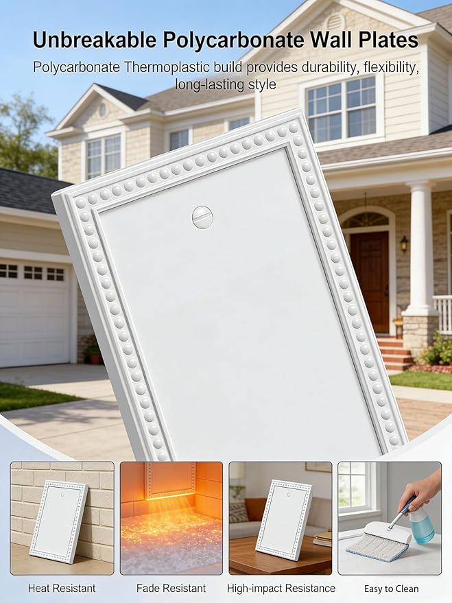 20 Pack Mid-Size Blank Wall Plates 1-Gang blank Switch Outlet Electrical Cover Plate Unbreakable Thermoplastic Faceplate for Light Receptacle Outlet Switch, Classic Beaded Relief Design, White