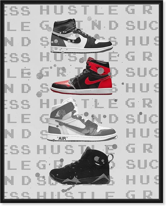 Hype Sneakers Framed Sneaker 1 Piece Canvas Wall Art, 37" x 46", Black Frame