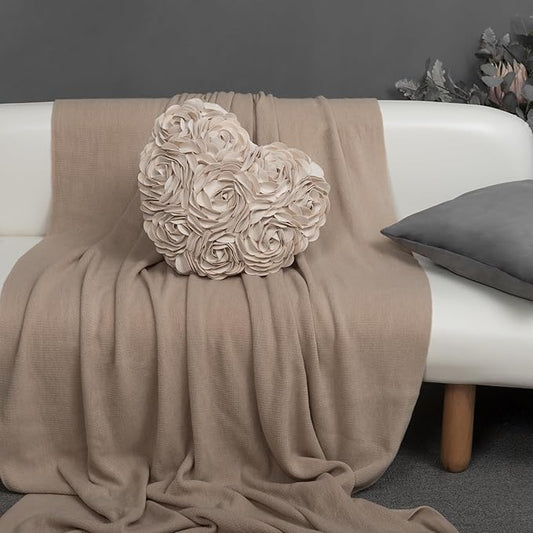 JWH Heart Flower Throw Pillow Covers Decorative Floral Shaped Accent Cushion Soft Pillowcase for Sofa Couch Living Room Bed Chair 14x16 Inches Creamy White