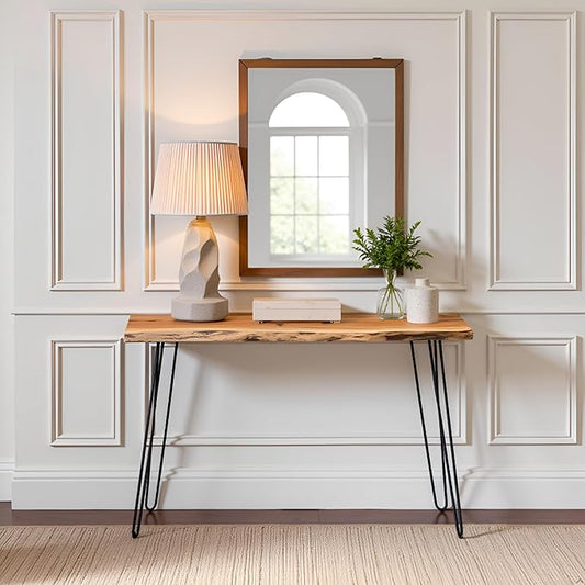 Alaterre Furniture Live Edge Wood Console Table with Hairpin Metal Legs – Rustic Solid Wood Sofa Table, Narrow Entryway Hallway Table, Industrial Farmhouse Media Console for Living Room (48 Inch)