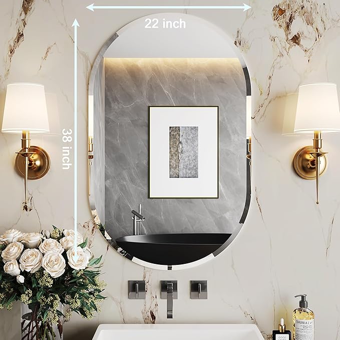 22x38 Frameless Mirror,Oval Mirror,Beveled Bathroom Mirrors for Bathroom,espejos para baños,Oval Mirrors for Wall