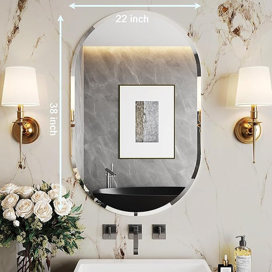 22x38 Frameless Mirror,Oval Mirror,Beveled Bathroom Mirrors for Bathroom,espejos para baños,Oval Mirrors for Wall