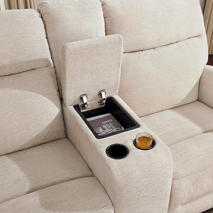 MCombo 78.3" Wall Hugger Power Loveseat Recliner Sofa with Console, Reclining Loveseat with USB Ports, Cup Holders, for Small Spaces Living Room RV, Fabric PR635M2 (Beige)