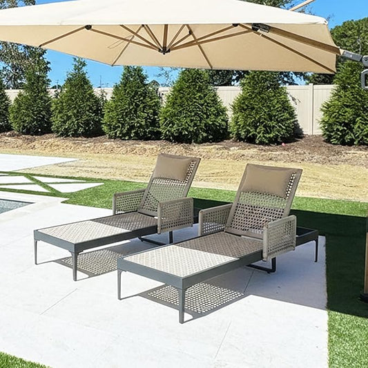 PURPLE LEAF 2 Pieces Outdoor Chaise Lounge Set Rattan Wicker Lounger with Arms Poolside Furniture Adjustable Recliners Patio Lounge Chairs for Beach Yard Garden Balcony, Dark Grey