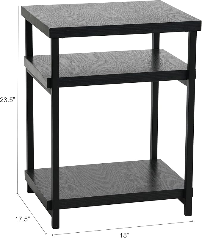 Household Essentials Jamestown Rectangular Side End Table with Storage Shelves Black Oak Wood Grain and Black Metal