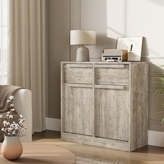 GarveeHome Sideboard Buffet Cabinet with 2 Drawers, 31.5 in Large Coffee Cabinet with Storage, Modern Storage Buffet Table for Kitchen Dining Room, Living Room (Grey, 2 Doors & 2 Drawers)