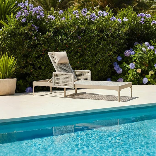 PURPLE LEAF 1 Piece Outdoor Chaise Lounge Rattan Wicker Lounger with Arms Poolside Furniture Adjustable Recliner Patio Lounge Chair for Beach Yard Garden Balcony, Champagne