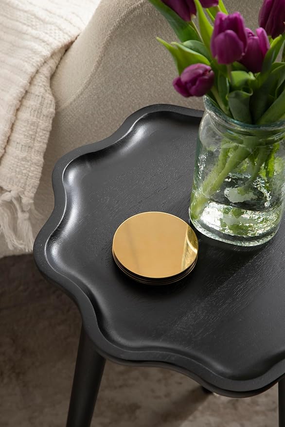 Kate and Laurel Alezar Modern Wooden Round Side Table; 15 x 15 x 22; Black; Solid Wood End Table with Wavy Edge for Bedroom Nightstand or Living Room Accent Table
