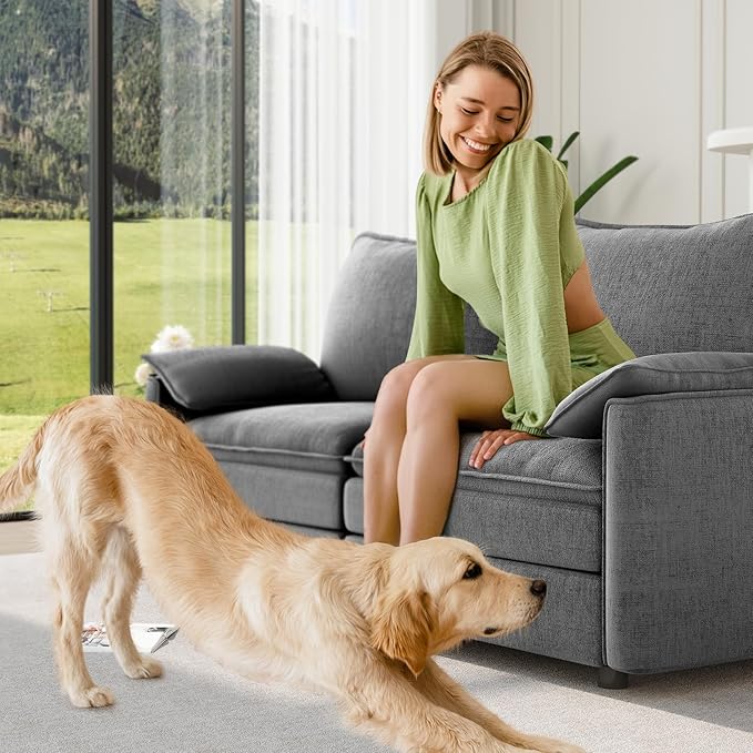 Vesgantti 74" Loveseat Sofa for Living Room, Comfy Cloud Couch Deep Seat Chenille Modern 2 Seater Small Sofa with Armrest Pillow, Easy Assembly for Small Spaces, Gray | Sink-in Comfort, Height Adjustable, Easy Rearrangement, Extra-deep Ottoman, Solid W...
