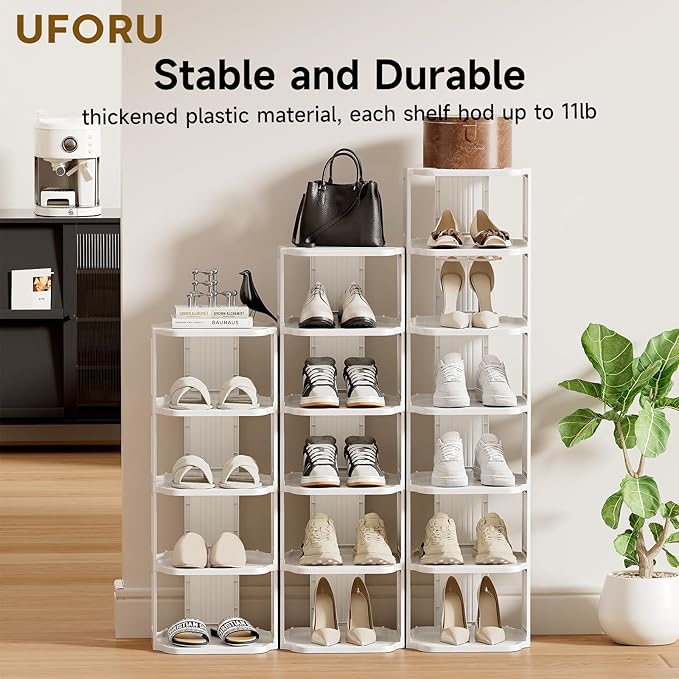 Vertical Shoe Rack, 9-Tier Plastic Stackable Storage Shelf for Small Closets and Narrow Spaces, Compact Free Standing Shoe Racks for Entryway Bedroom Dormitory