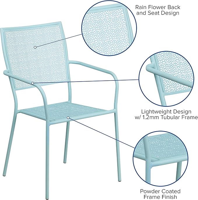 Flash Furniture Oia Commercial Grade 5 Pack Sky Blue Indoor-Outdoor Steel Patio Arm Chair with Square Back