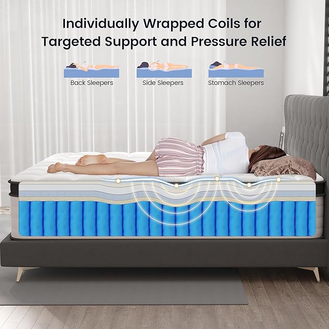 King Size Mattress, 14 Inch Hybrid King Mattress in a Box, Medium Firm Memory Foam and Pocket Springs, Strong Edge Support, Pressure Relief