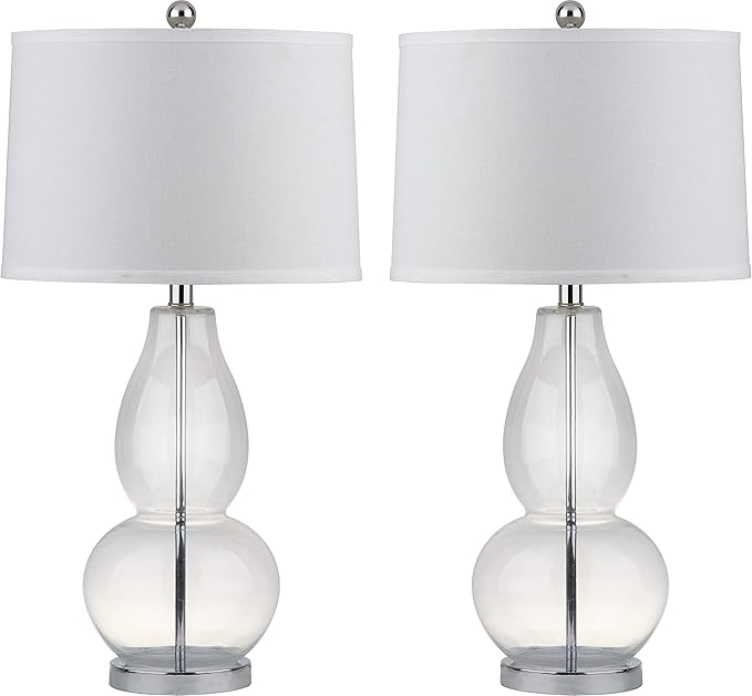 SAFAVIEH Lighting Collection Mercurio Crackle Glass Double Gourd 29-inch Bedroom Living Room Home Office Desk Nightstand Table Lamp Set of 2 (LED Bulbs Included)