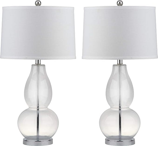 SAFAVIEH Lighting Collection Mercurio Crackle Glass Double Gourd 29-inch Bedroom Living Room Home Office Desk Nightstand Table Lamp Set of 2 (LED Bulbs Included)