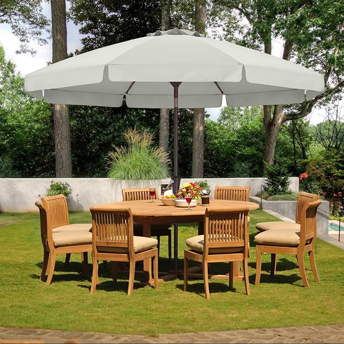 ABCCANOPY 11ft Scalloped Patio Umbrella, Outdoor Table Umbrella with Tilt and Crank, Fiberglass Ribs Deck Umbrella for Patio, Pool, Garden, Picnic (Light Beige)