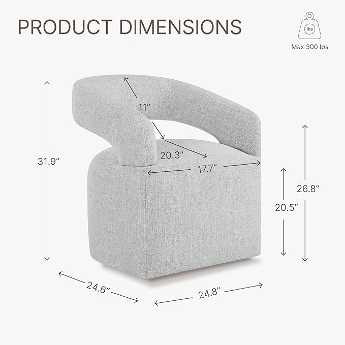 Upholstered Dining Chairs with Casters Easy Assembly Require Modern Barrel Armchair with Rollers for Diningroom Bedroom Livingroom Reading Room,Set of 2,Light Grey