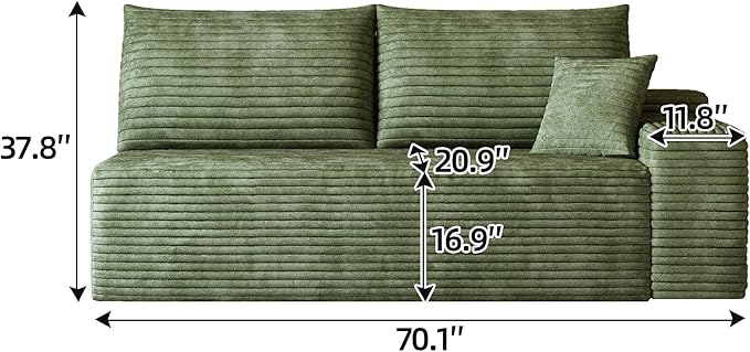 135" U Shaped Sectional Couch with Ottoman, Large Sectional Couches for Living Room, Plush Corduroy Convertible Sleeper Sofa, Compressed Foam Sofa in a Box No Assembly, Left Facing Chaise, Green