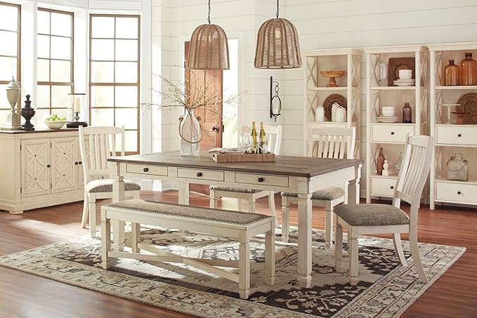 Signature Design by Ashley Bolanburg Farmhouse Rectangular Dining Table, 3 Drawers On Each Side, Seats 6, Wood, 71.88" W x 39.88" D x 31.13" H, Whitewash