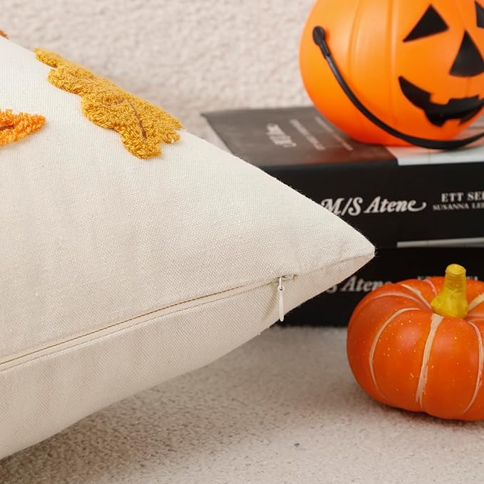 Fall Throw Pillow Covers 18x18 Set of 2 Autumn Thanksgiving Leaf Maple Leaves Decorative Embroidery Cushion Cases Decor Home Decorations for Couch Patio Furniture Bed Room Livingroom Sofa Porch