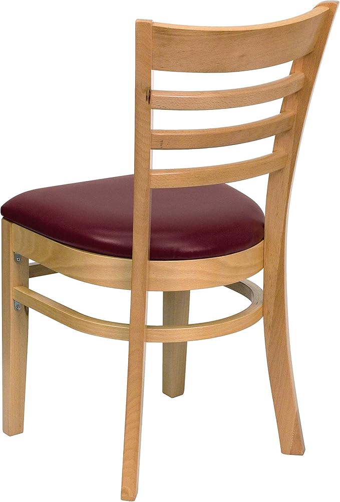 Flash Furniture HERCULES Series Ladder Back Natural Wood Restaurant Chair - Burgundy Vinyl Seat