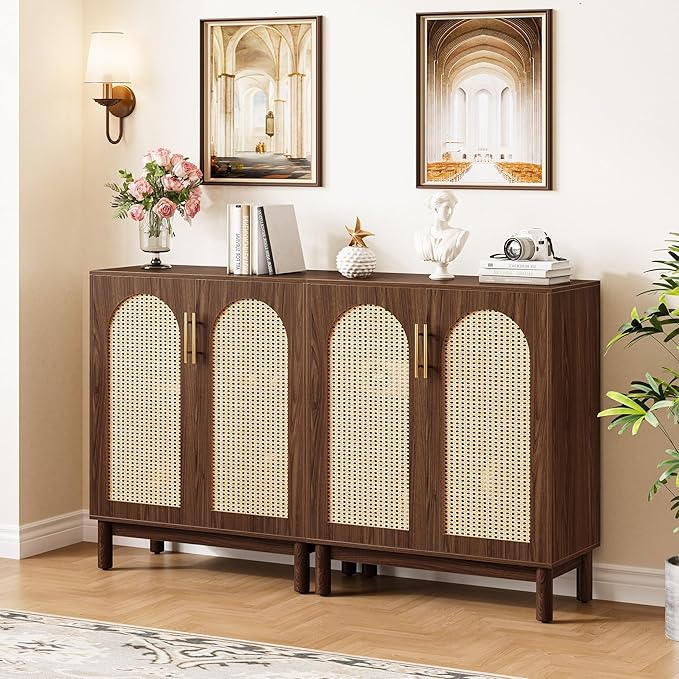 LITTLE TREE Modern Buffet Cabinet with Storage, Set of 2, 59 Inch Kitchen Sideboard Cabinet with 4 Doors, Coffee Bar Cabinet for Dining Room, Living Room