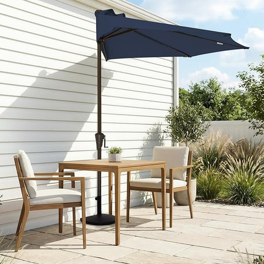 JEAREY 9ft Half Umbrella Outdoor Patio Umbrella Market Umbrella with Crank, 1/2 Round Wall Umbrella 5 Sturdy Ribs UV Protection for Pool Garden Balcony Deck, Purplish Blue