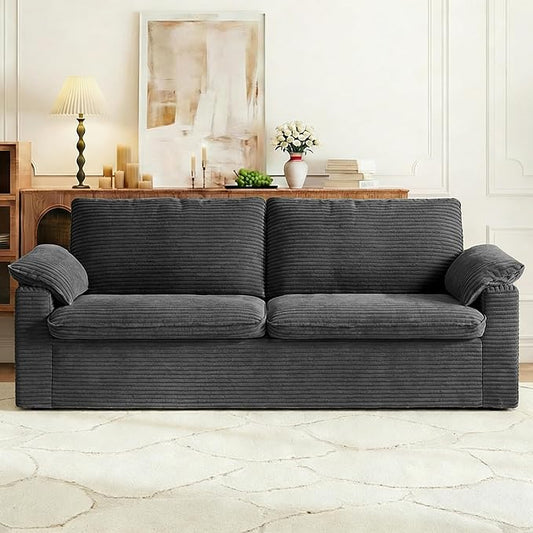 86" Loveseat Sofa Grey Corduroy Couch,Modern Cloud Sofa Love Seat, Deep Seat Slipcovered Sofa with 2 Wide Armrest Pillows for Small Spaces Apartment Studio Office Bedroom Living Room