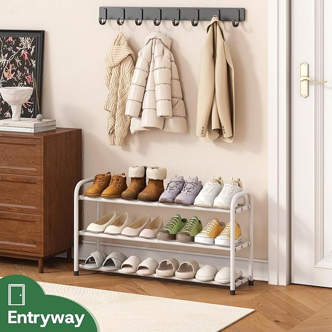Shoe Rack for Closet, 3-Tier Expandable Closet Shoe Rack Metal Organizer, Heavy Duty Shoe Storage Shelf for Entryway, Doorway, Narrow Space