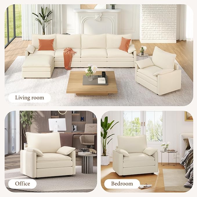 Vesgantti 40" Single Seat Sofa, Comfy Cloud Couch Deep Seat Upholstered Couch Chenille Modern Sofa with Armrest Pillow, Easy Assembly for Living Room, Bedroom and Apartment, Beige | Sink-in Comfort, Height Adjustable, Easy Rearrangement, Extra-deep Ott...