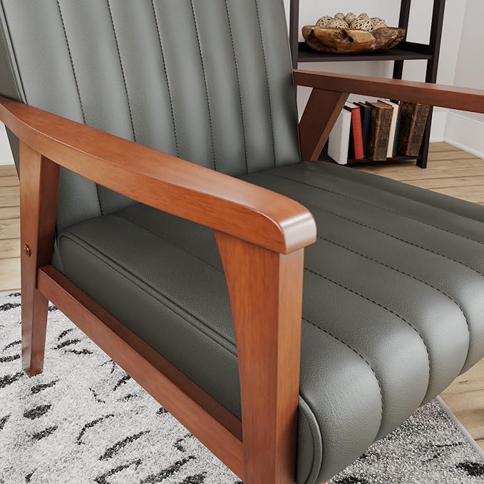 Edenbrook Carlton Exposed Wooden Arm Accent Chair for Living Room-Real Wood-Modern Channeled Tufting, Gray (EH0005CHR00FG)