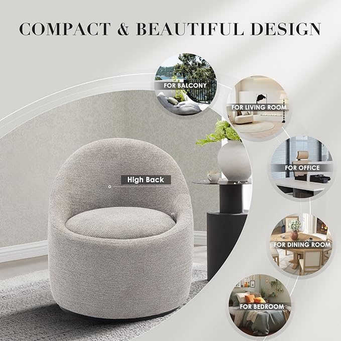 COLAMY Swivel Accent Chair Set of 2, 360° Swivel Round Chair with Hidden Storage, Modern Small Barrel Armchair for Living Room/Bedroom, LightGrey, Textile Material