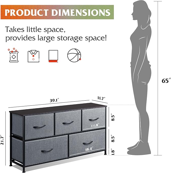 WLIVE 5 Drawer Dresser and 8 Drawer Dresser Set, Storage Tower, Organizer Unit for Bedroom, Hallway, Entryway