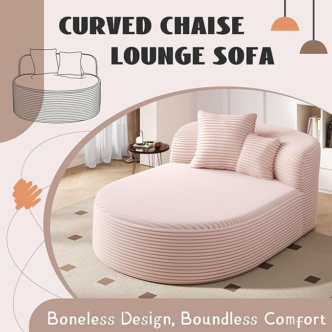 51.6-Inch Fluffy Corduroy Boneless Sleeper Daybed Oversized Single Recliner Foam Cloud Lounge Chaise,Floor Cloud Sofa Chaise W/2 Toss Pillows for Bedroom Living Room