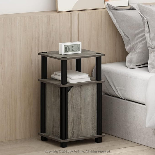 Furinno Brahms 3-Tier End Side Sofa Table/Nighstand with Door, 2-Pack, French Oak/Black