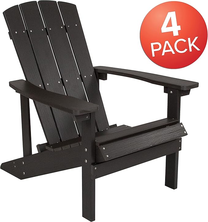 Flash Furniture Charlestown Indoor/Outdoor Faux Wood Adirondack Chairs, Weather-Resistant Polyresin Patio Adirondack Chairs, Set of 4, Navy