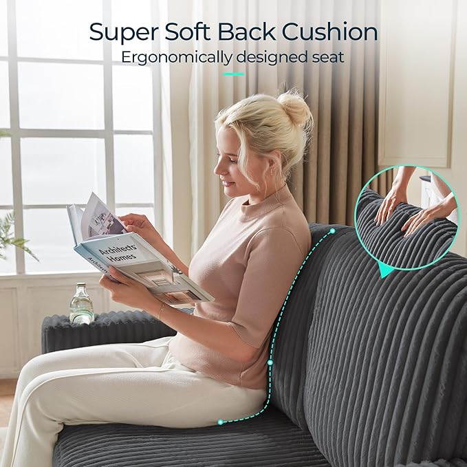 LINSY HOME Sectional Sleeper Sofa Pull Out Couches for Living Room (Grey, Pull Out Couch) | Pull Out Sofa Bed, Storage, USB Charging, Cup Holders, Plush Corduroy | Pull Out Sofa Bed, Storage, USB Charging, Cup Holders, Plush Corduroy