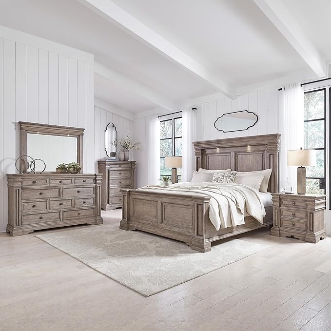 Signature Design by Ashley Blairhurst 3 Drawer Nightstand with USB Charging, 28.75" Tall, Light Grayish Brown